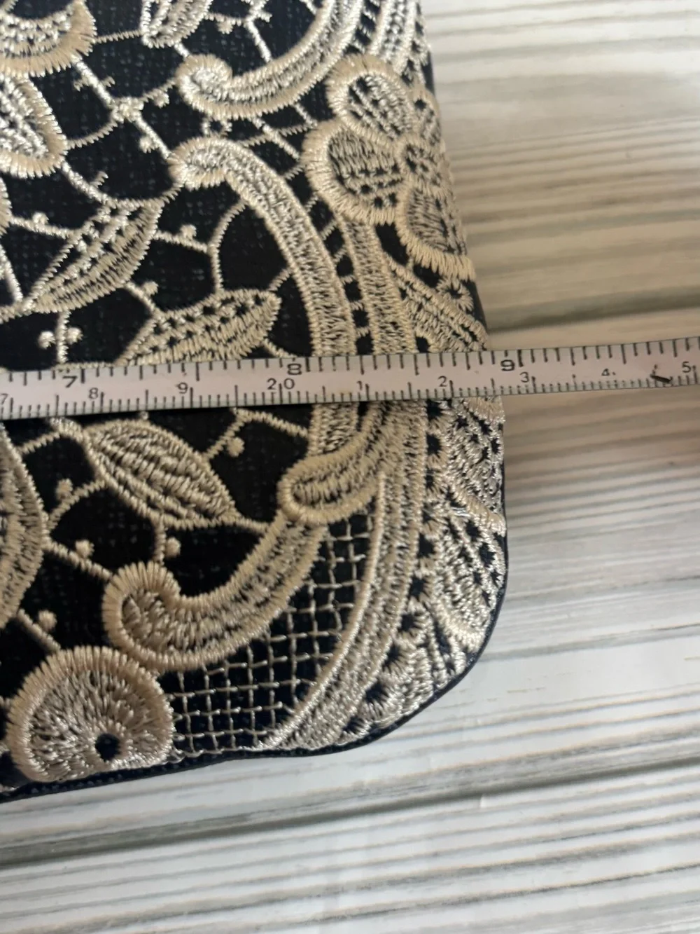 Patricia Nash Embroidered Navy Blue & Ivory Wristlet Clutch